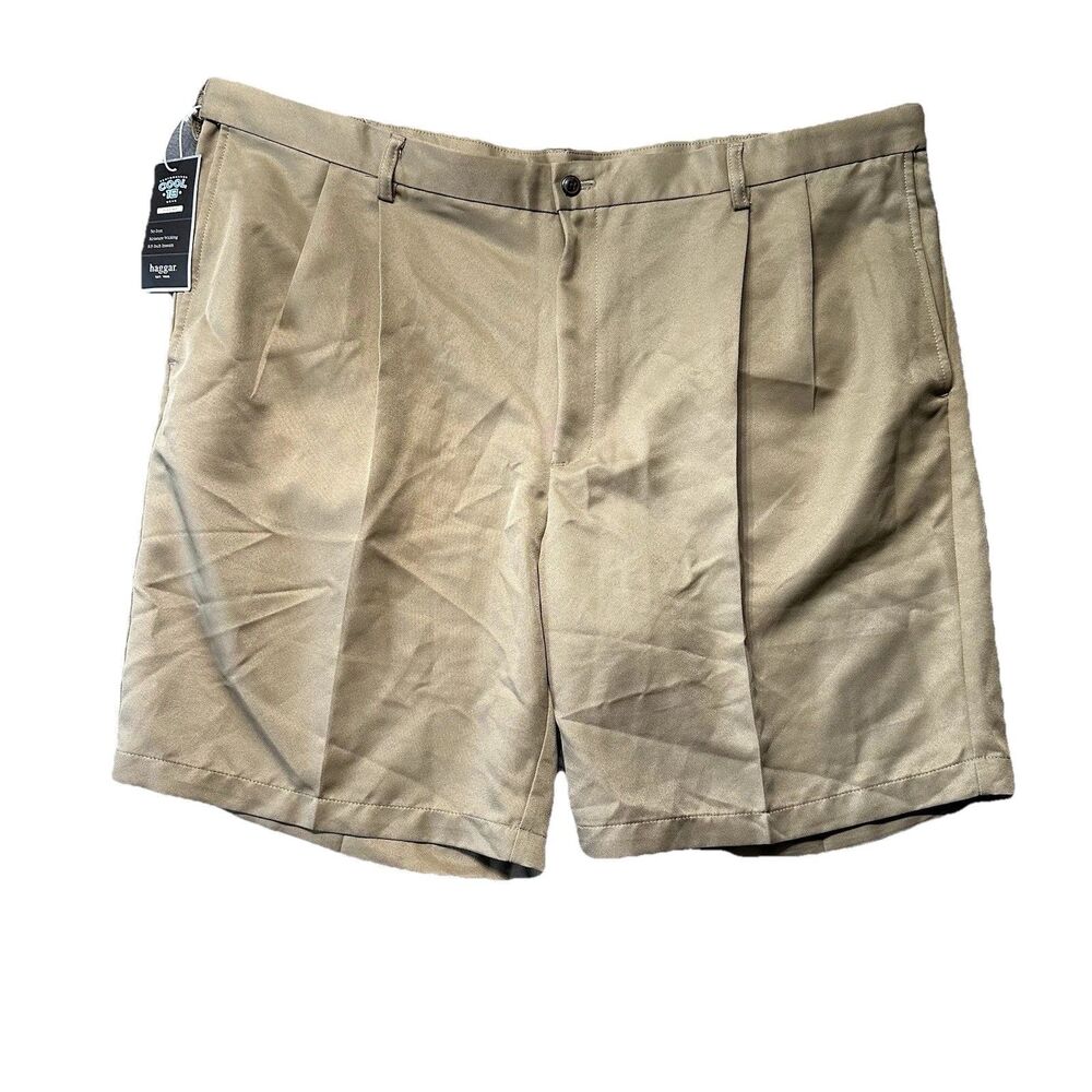 Haggar Performance Cool 18 Mens 44 Pleated Golf Shorts Beige Moisture Wick NWT